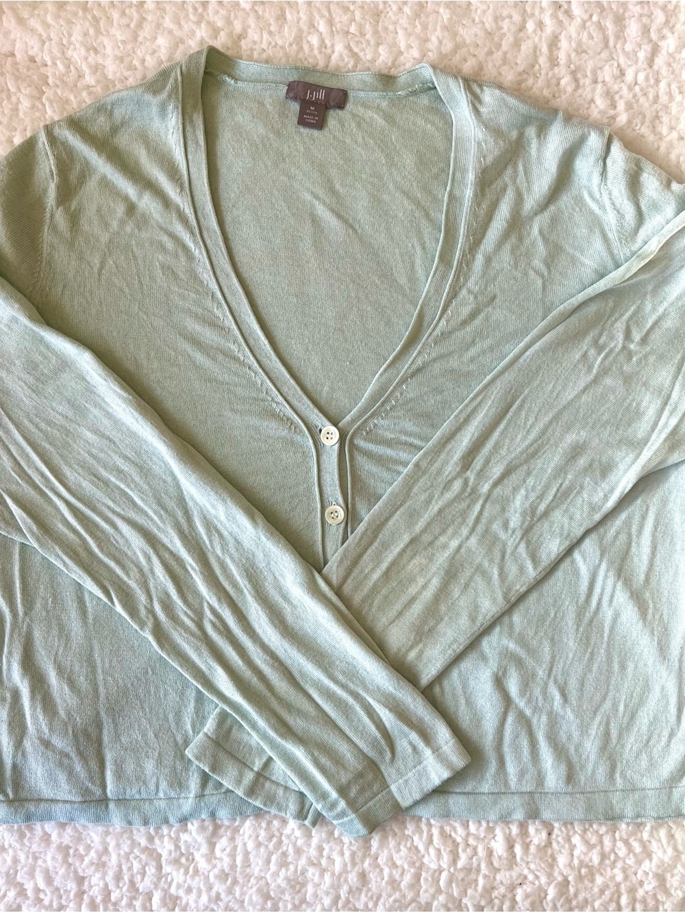 J. Jill Light Turquoise Green V-Neck Button Cardigan - PM